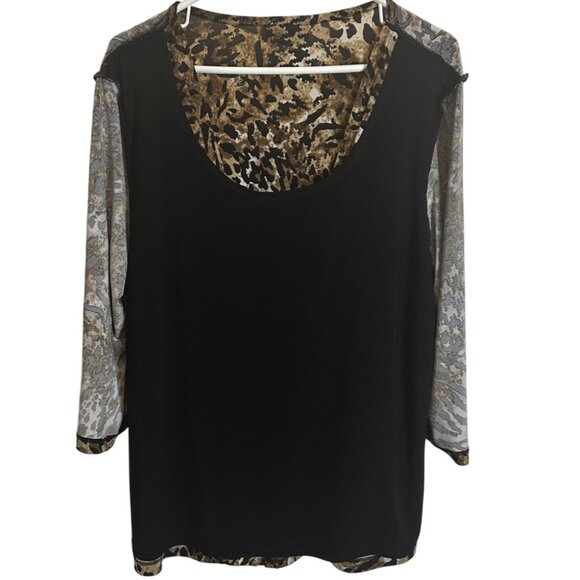 JM Collection XL Polyester Lined Animal Print Deep V-Neck Pull On Brown Black - Picture 4 of 7